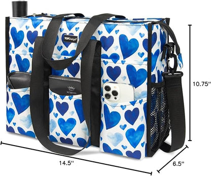 TOPDesign Utility Water Resistant Tote Bag with 22 Pockets, Top Zipper Closure & Thick Bottom Support, for Working Women
