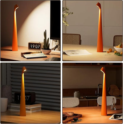 Portable Cordless LED Desk Lamp, Rechargeable Wireless Table Lamp, 3-Level Brightness, Patio & Bedside Night Light, Dining Room Ambient Reading Light (Orange)