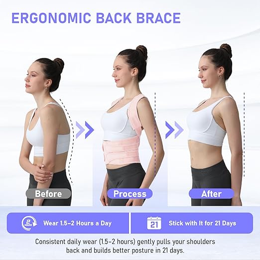 Posture Corrector for Women and Men, Back Brace with Full Back Support, Adjustable Shoulder Straightener for Upper & Lower Back Pain Relief, Scoliosis, Hunchback (Medium, Pink)