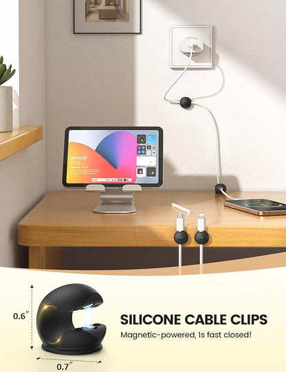 8Pack Magnetic Cord Organizer Clips - Lamicall [Mini-Soft Silicone] Cable Management for Phone Charger Cords, Strong Magnet Adhesive Cord Holder for Desk/Nightstand/Home/Office, Organizer Accessories