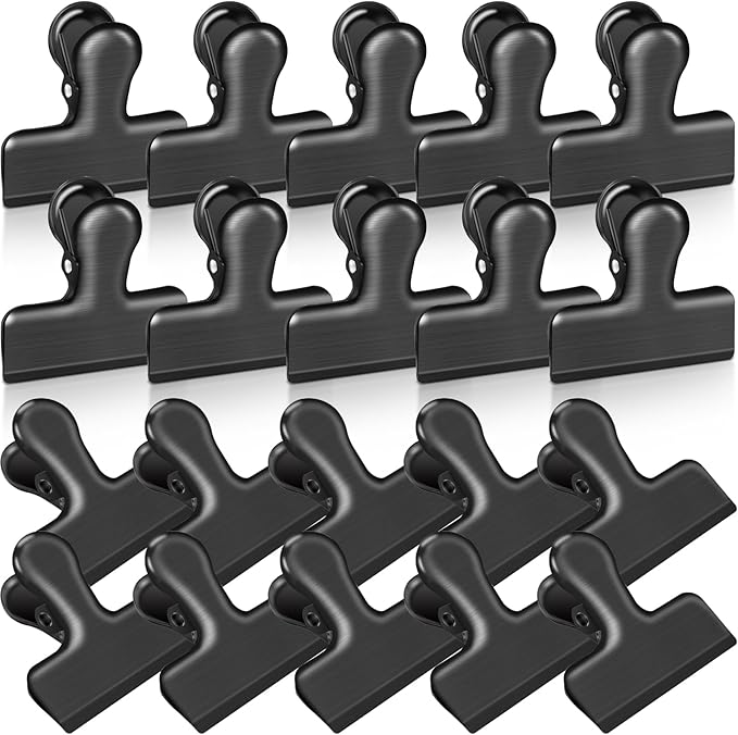 Bag Clips, 20 Pack Stainless Steel Chip Clips for Food, 1.6''(40mm) Small Food Clip Heavy Duty Snack Clamp Clip for Office Kitchen Home, Black