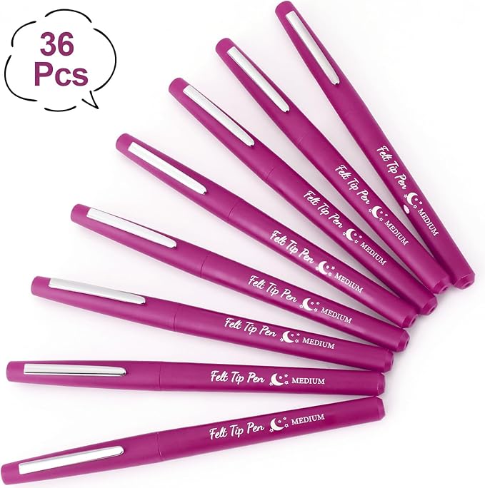 36 Pcs Felt Tip Pens 0.7mm Medium Point Colored Felt Tip Pens for Journaling Planner Writing Note-taking Art Office and School Supplies(Pink)