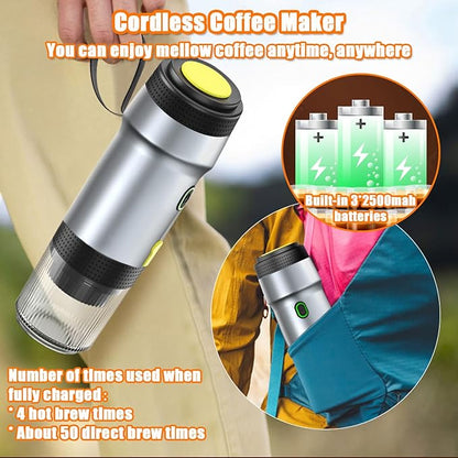 Portable Espresso Machine, 3-in-1 Self-Heating Portable Coffee Maker for Travel with Rechargeable Battery, Cordless Electric Mini Espresso Maker for RV Hiking Camping Office (Silver)