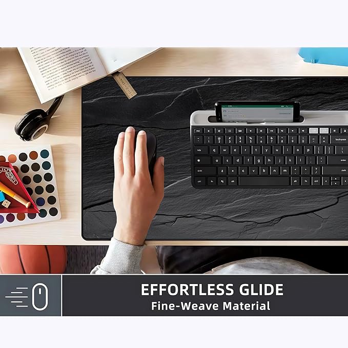 Mouse Pad Gaming Mousepad 31.5x11.8 Inch - 3mm Durable Fabric with Non-Slip Base, Waterproof Surface & Reinforced Edges for Gamers, Work Desks and Streaming Setups(Black Rock)
