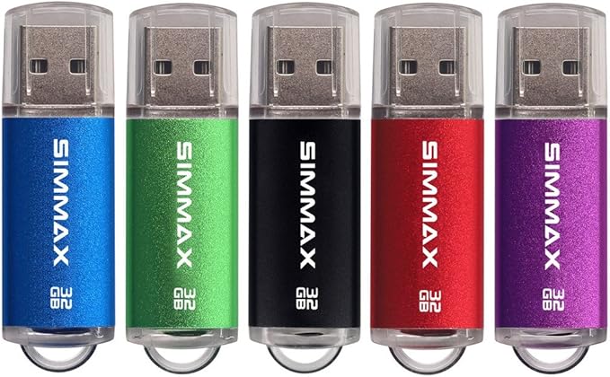 Flash Drive 5 Pack 32GB USB 2.0 Flash Drives Thumb Drive Memory Stick Pen Drive with Led Indicator (Blue Green Black Red Purple)