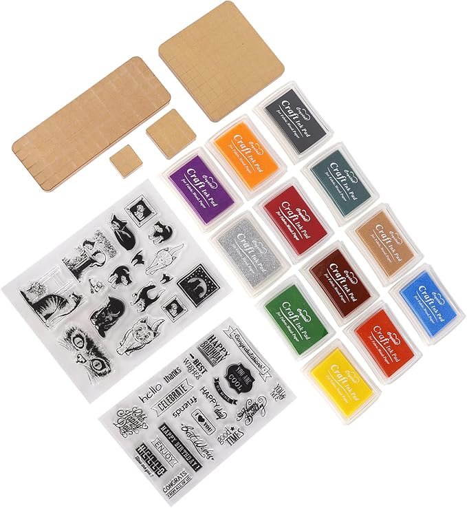 Acrylic Stamp Tools Set, Stamp Blocks with 12 Ink Pads, DIY Craft Kit for Card Making, Transparent Seal Stamp Blocks with Acrylic Blocks, Safe and Durable for Kids and Adults