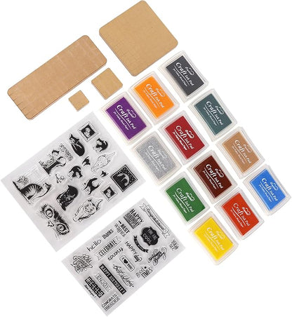 Acrylic Stamp Tools Set, Stamp Blocks with 12 Ink Pads, DIY Craft Kit for Card Making, Transparent Seal Stamp Blocks with Acrylic Blocks, Safe and Durable for Kids and Adults