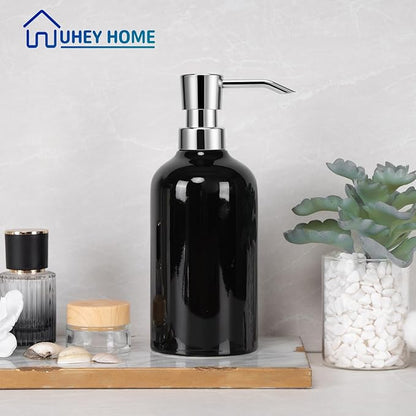 Ceramic Black Soap Dispenser Bathroom, 2 Pcs 16.9oz Hand Soap Dispenser for Kitchen, Hotel