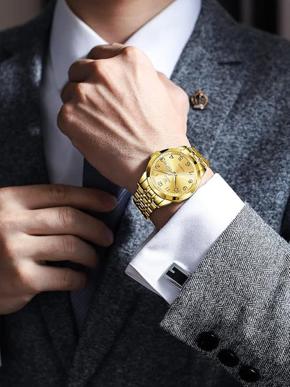 OLEVS Watch for Men Luxury Dress Analog Quartz Stainless Steel Waterproof Luminous Date Diamond Business Two Tone Casual Wrist Watch