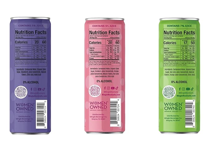Mingle Mocktails - Variety Pack, Blackberry Hibiscus Bellini, Cranberry Cosmopolitan, Key Lime Margarita - Premium Non Alcoholic Cocktails, 12 FL OZ Cans (Pack of 12)