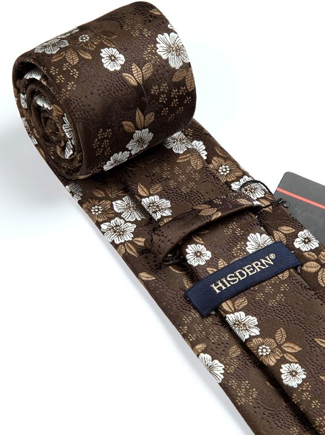 HISDERN Men Floral Ties Woven Classic 3.4" Necktie Set Formal Tie Pocket Square for Wedding with Handkerchief Gift Box