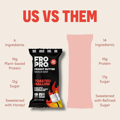 FROPRO Snack Bars - Plant Powered Peanut Butter Protein Bars. All-Natural, Gluten-Free, Dairy-Free, Egg-Free, & Non-GMO | Toasted Mallow, 12 Pack