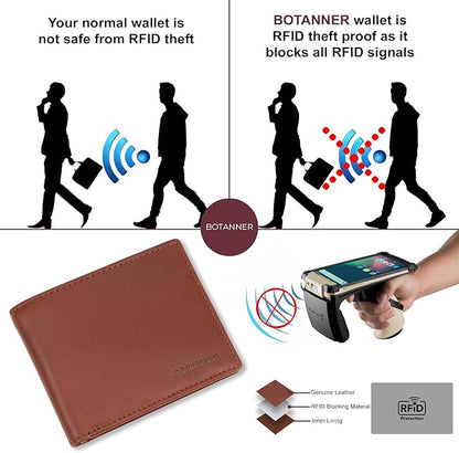 Genuine Leather Mens Bifold Wallet | RFID Blocking, 8 Credit Card Slots, 2 Sections for Bills & 2 Additional Slots | Dark walnut brown