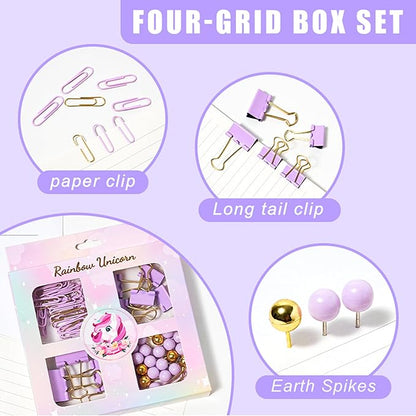 Desk Accessories with Pen Holder, Office Supplies Desk Organizers and Accessories, Tape Dispenser, Stapler, Staple Remover, Staples, Clips Set, Ruler, Scissor, Pen, Tape (Purple)