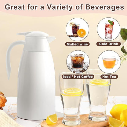 Norme 2 Pcs Thermal Coffee Carafe Insulated Stainless Steel Coffee Carafe for Hot Liquid Vacuum Thermal Pot Creamer Pitcher Dispenser with Brushes Keeping Hot Water Milk (Beige,51 oz)