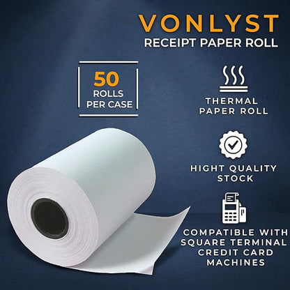 Receipt Paper Roll for Square Terminal Credit Card Machine (50 rolls)