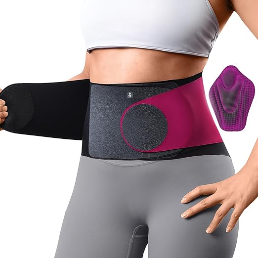 Ultra Thin Back Brace for Women Men, Seamless Yoga Fabric for All Day Comfort, Slim-Fit, Wear under Clothes, Removable Lumbar Pad for Lower Back Pain, Sciatica, Posture, Lifting, Rose, Size M