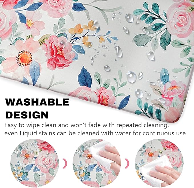Watercolor Pink Flower Patterns Desk Mat, Large Gaming Mouse Pad Non-Slip Rubber Base with Stitched Edges, Waterproof Protection for PC Laptop Home Office Desk Decor (31.5x11.8in)