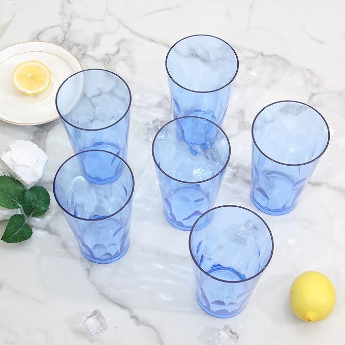 Unbreakable Plastic Drinking Glasses [Set of 6] Shatterproof Tumblers, Reusable Glass Cups, Dishwasher Safe (16 Ounces)