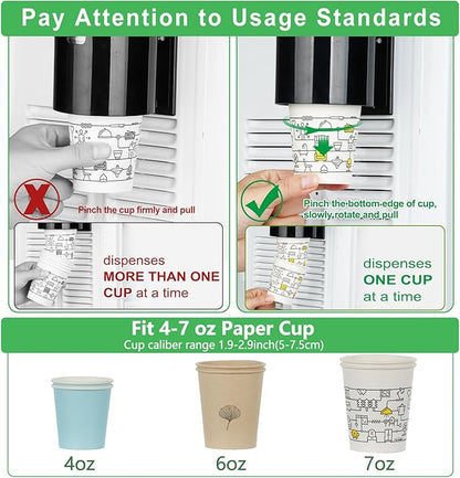 Cup Dispenser, Wall Mount Water Cooler Cup Dispenser fits 4-7 oz Disposable Paper and Plastic Cups, Pull Type Cup Holder for Bathroom, Office, Break Room, Gym, Black