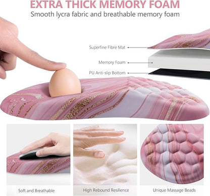 Mouse Pad Wrist Support, Ergonomic Mouse Pad with Wrist Rest, Comfortable Computer Mouse Pad for Laptop, Pain Relief Mousepad with Non-Slip PU Base Pink