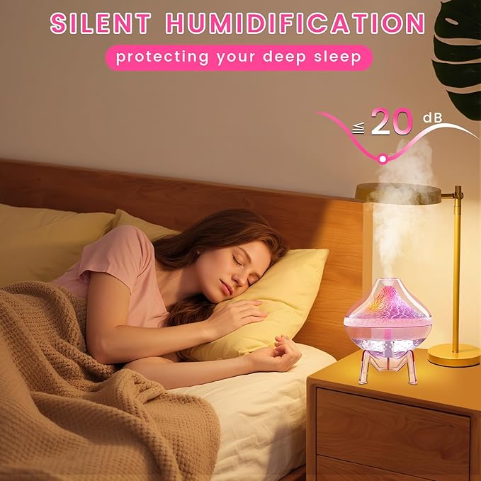 Humidifiers for Bedroom Cool Mist Ultrasonic Small Humidifier with Humidity Sensor Auto Shut Off LED Colorful Gradient Light Mini Humidifier For Plants,Bedroom,Baby Room,Office, Home（Pink)