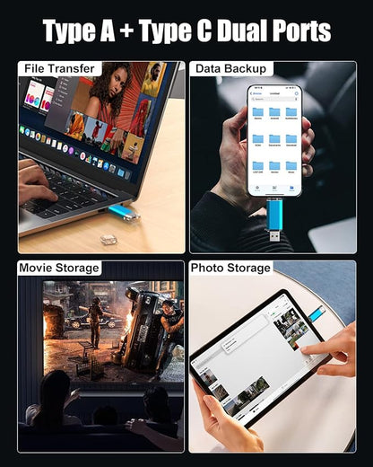 KOOTION USB C Flash Drive 64GB 2 in 1 OTG USB 3.0/Type C Thumb Drive Dual Drive USB C Memory Stick for Smartphone Laptop Tablet PC, Blue