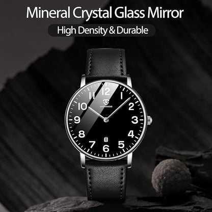 L LAVAREDO Watch for Men, Extremely Thin Mens Watches Minimalist Analog Men's Leather Wrist Watches with Time/Date, Birthday Gift for Men Boyfriend