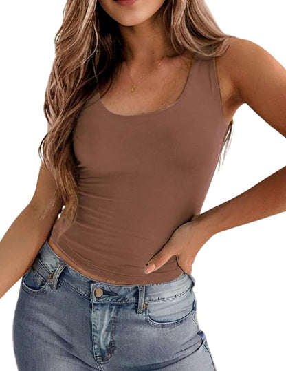 Zeagoo Women's Double Lined Square Neck Tank Top Sleeveless Basic Crop Tops Trendy Going Out Tops