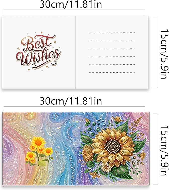 jinglinhh 12pcs Sunflower Basket Diamond Art Painting Greeting Cards with Envelopes, DIY Card Making Kits for Adults, Diamond Art Christmas Cards for Birthday Holiday Postcards Craft Gifts