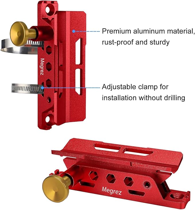 MEGREZ Adjustable Fire Extinguisher Mount Holder, Aluminum Quick Release Fire Extinguisher Holder with 8 Clamps, Compatible with Jeep Wrangler UTV Polaris RZR, Red