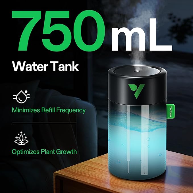VIVOSUN AeroStream U075 USB Humidifier, 750ml Cool Mist Mini Humidifier with 2 Mist Modes, Auto Shut-Off, Smart Remote Control with VGrow, Designed for Small Grow Tents/VGrow (Pack of 2)