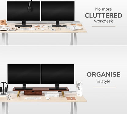 Anji Mountain Wooden Monitor Stand - Elegant Monitor Riser, Perfect Monitor Stand for Desk Organization, Durable Wood Construction monitor stands, Enhances Ergonomics and Workspace Efficiency,Biscotti