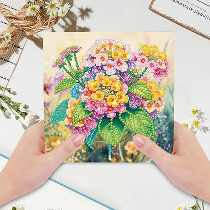 6pcs DIY Flower Diamond Art Painting Greeting Cards Kit, Rhinestone Art Holiday Birthday Card Set with Envelopes, DIY Festival Craft for Girlfriend, Christmas Valentine Gift Making Supplies