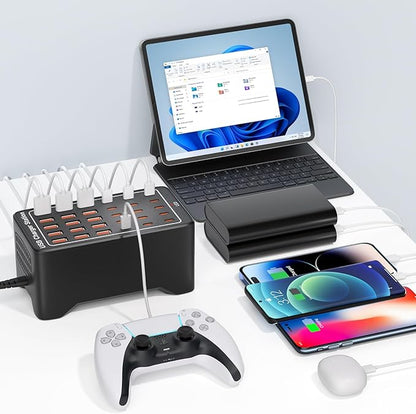 USB~C Charger Block, 150W(30A) 30 Port (15 USB A & 15 USB~C Port) Multiple USB Charging Station, Desktop USB Wall Charger Compatible with iPhone, iPad, Tablets, Smartphones