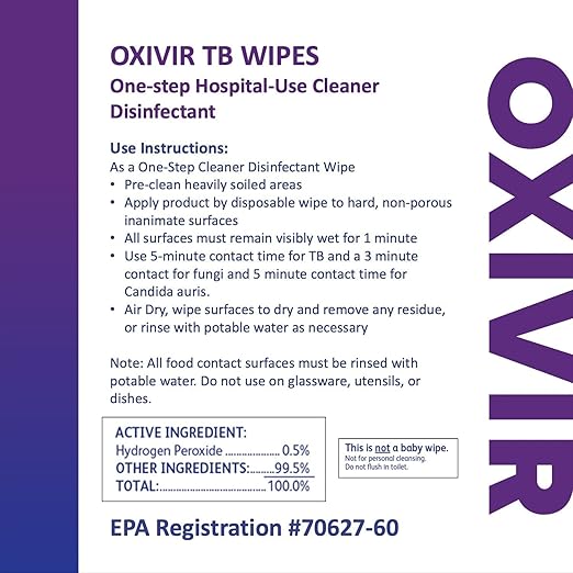 Oxivir Diversey Tb 5388471 Ready-to-Use Disinfectant Cleaning Wipes, Accelerated Hydrogen Peroxide, Large 7x8-Inch Sheets, 60-Wipes, 1-Slim Canister (Pack of 12)