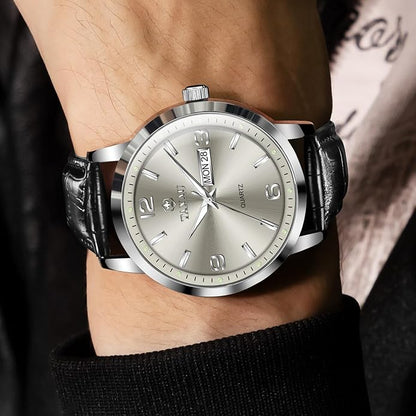 Watches for Men Leather Large Arabic Numerals Mens Watches Waterproof Band with Date Quartz Men's Wrist Watch