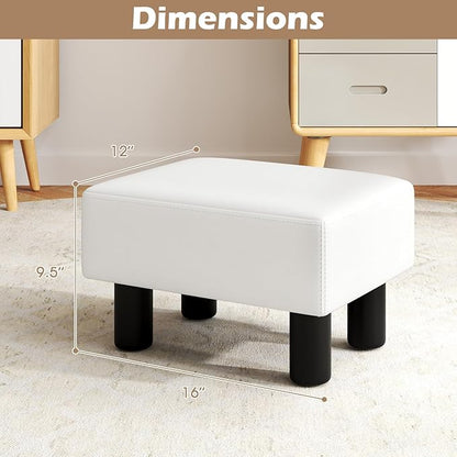 Giantex Small Foot Stool Ottoman, PU Leather Footrest with Storage, Padded Rectangle Footstool, Small Sofa Step Stool for Living Room, Bedroom & Entryway