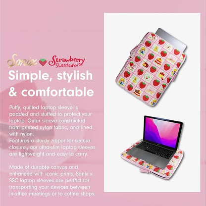 Sonix | Puffy Laptop Sleeve | 15-16 Inch, Quilted Pillow Puffer Laptop Carrying Case, Computer Sleeve | Strawberry Shortcake Checkered