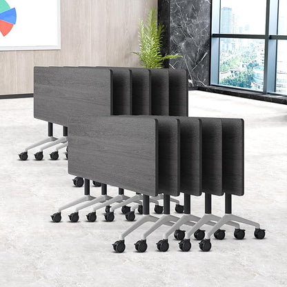 Folding Conference Table, Conference Room Tables Foldable Large Meeting Seminar Table on Wheels,Flip Top Boardroom Training Tables for Office, Classroom,Meeting (10, Grey, 70.8)