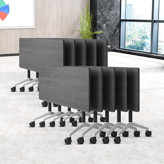 Folding Conference Table, Conference Room Tables Foldable Large Meeting Seminar Table on Wheels,Flip Top Boardroom Training Tables for Office, Classroom,Meeting (10, Grey, 70.8)