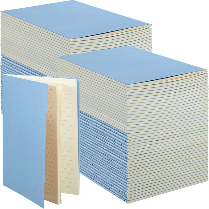 Mimorou 100 Pcs Kraft Notebook Journals 5.5 Inch x 8.3 Inch A5 Softcover Notebooks Bulk for Writing Sketch Office Notepad with 60 Pages 30 Sheets(Light Blue,Lined)