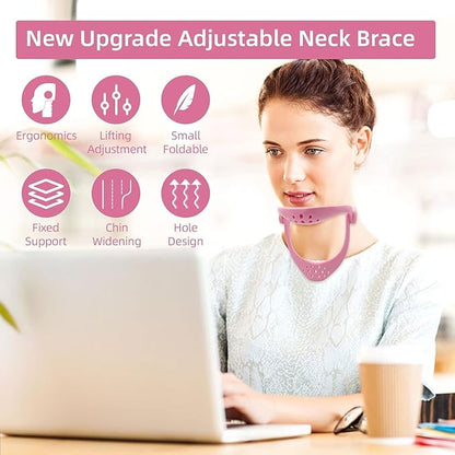 360°Adjustable Neck Brace - Cervical Collar with Neck Stretcher | Neck Orthotics for Forward Head Posture Correction and Cervical Spine Support and Alleviating Pressure (Pink)