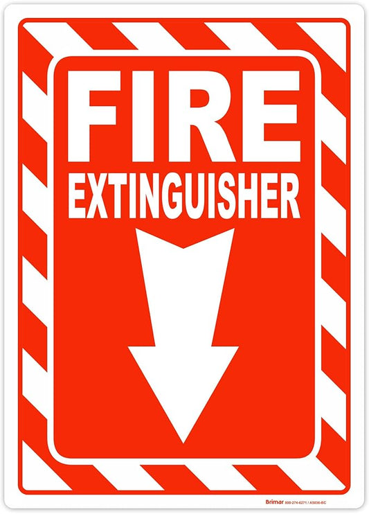 Brimar - 10" x 14" - Fire Extinguisher Sign - 3.5 Mil InfiniStick™ Vinyl Label - Easy Installation - Parking Regulation Compliance
