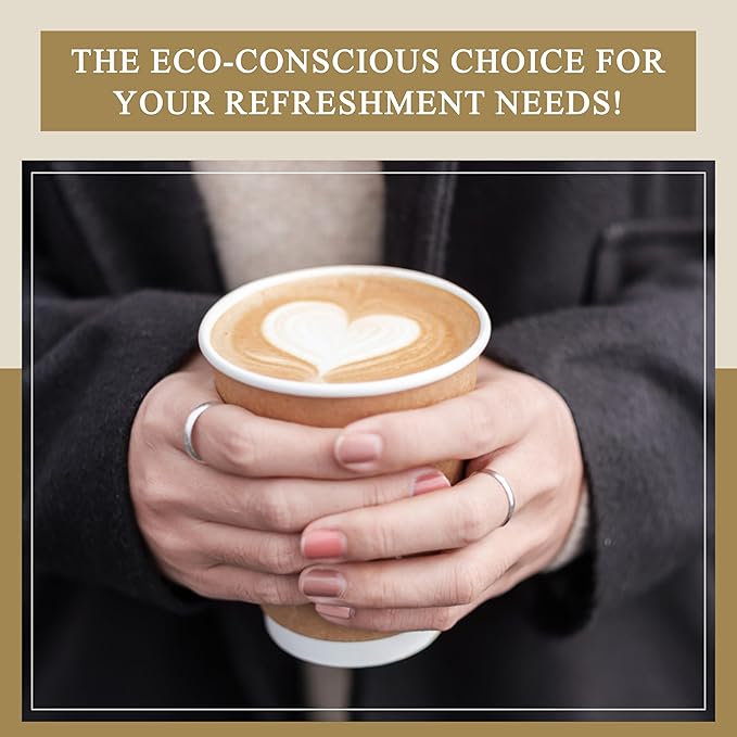 three leaf 12 Oz. Disposable Paper Cups, (Brown) 200 Ct. (8 Packs Of 25), Hot/Cold Cup For Coffee, Water, Tea, Juice, Picnic, Party, Travel And Events