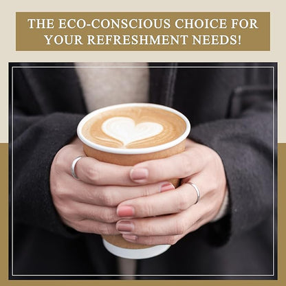 three leaf 12 Oz. Disposable Paper Cups, (Brown) 200 Ct. (8 Packs Of 25), Hot/Cold Cup For Coffee, Water, Tea, Juice, Picnic, Party, Travel And Events