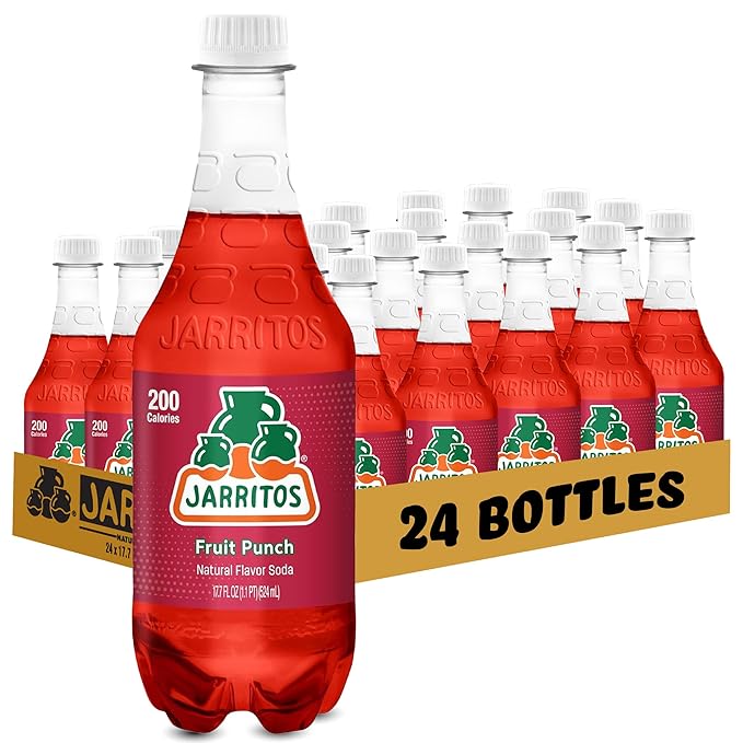 Jarritos - Mexican Soda Soft Drinks, Fruit Punch (17.7 oz, 524ml) 24 Bottles - Made with Real Cane Sugar - 0g Fat - Made in Mexico - Natural Flavor Soda Pop - Party & BBQ Beverages