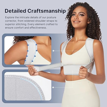 Fit Geno Posture Corrector for Women & Men: Adjustable Lightweight Upper Back Brace for Neck Shoulder & Upper Back Pain Relief - Improve Posture Correct Hunchback Slouching Invisible Under Clothes (M/L Under Bust 35" - 47")