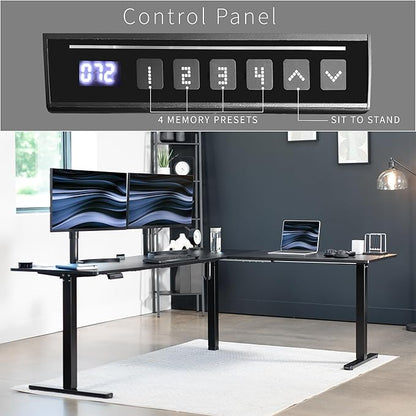 VIVO Electric Corner 84 x 63 inch L-Shaped Standing Desk, Memory Height Adjustment, Black Top Black Frame, DESK-E3CTBB-84