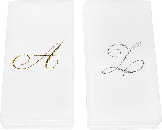 AH AMERICAN HOMESTEAD Disposable Hand Towels for Bathroom 50 Count - Guest Bathroom Essentials -Bathroom Paper Towels - Monogrammed Disposable Napkins - Wedding Napkins in Paper Towel Tray (Gold, W)